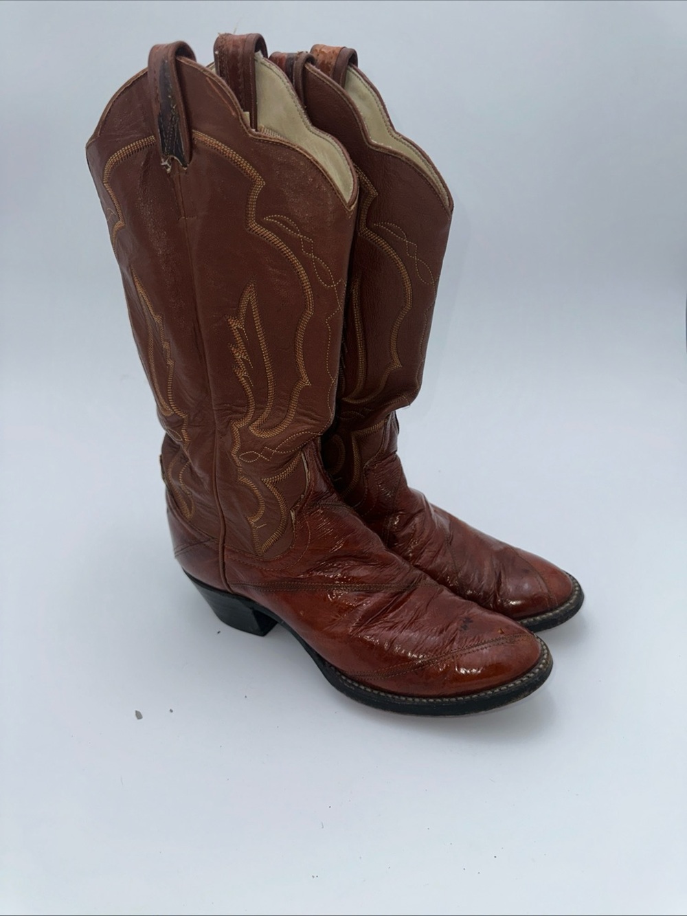 Larry Mahan Brown Leather Western Cowboy Boots